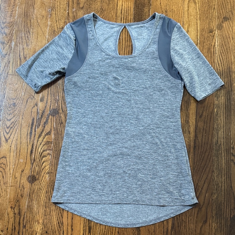 Gray Women's Athletic Workout Exercise Top with Cutout Back